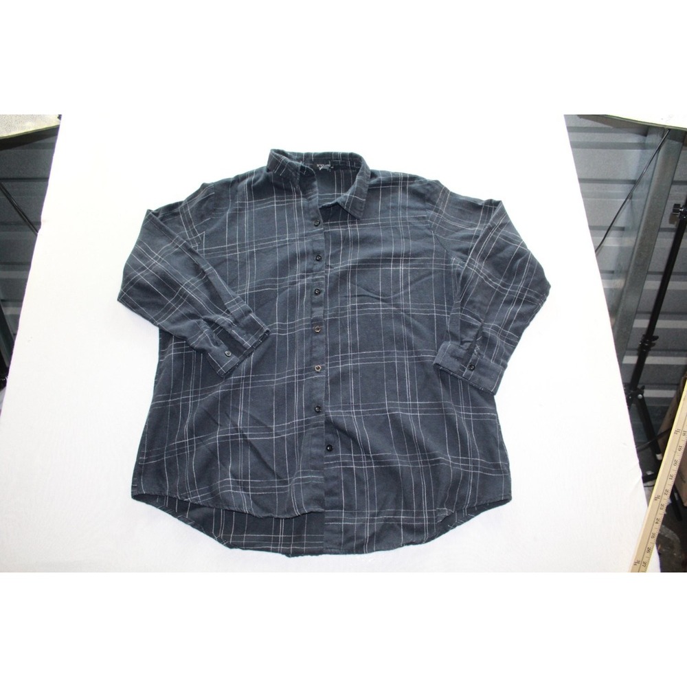 IN'VOLAND Tunic Blouse Womens 18W Gray Excellent Plaid Button Front Long Sleeve